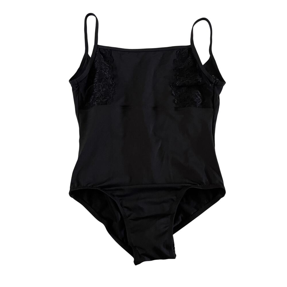 NWT Suffolk Black Square Neck Lace Detail Camisole Leotard Wmns L